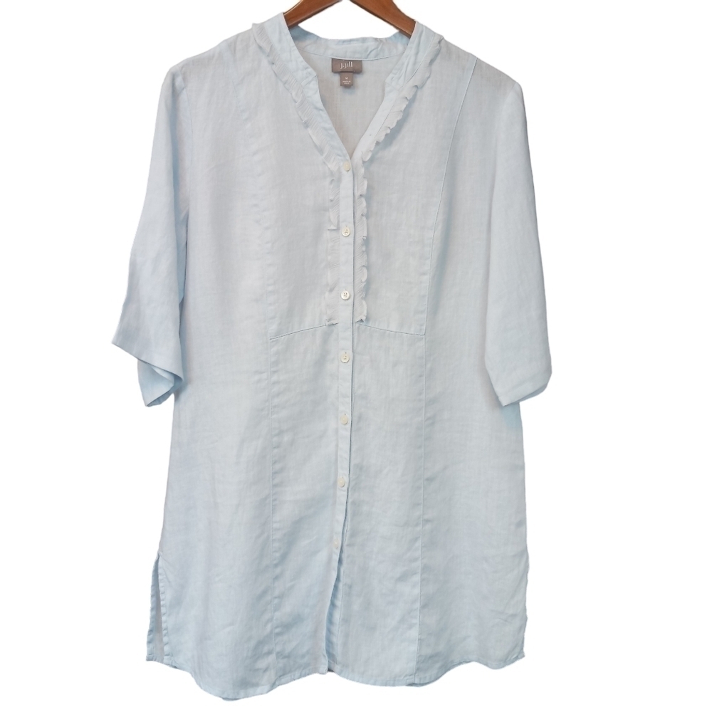 J. Jill Light Blue Linen Button-Front Tunic Dress